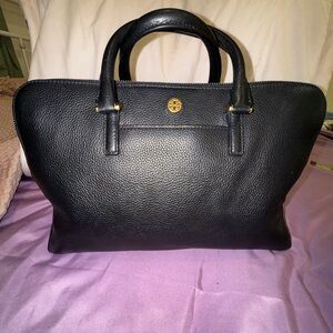 Tory Burch Georgia Pebbled Leather Satchel Black Double Zip
